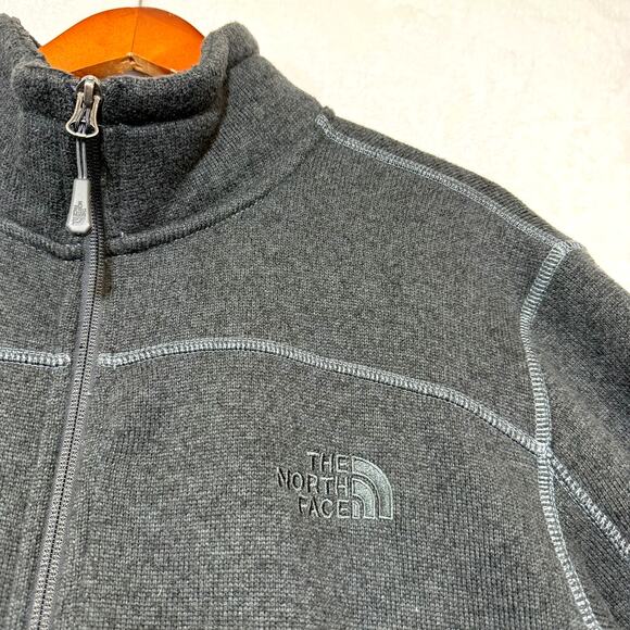 North Face Large Gray Fleece Full Zip Jacket Pockets Warm Hiking Fall Winter - Picture 3 of 12